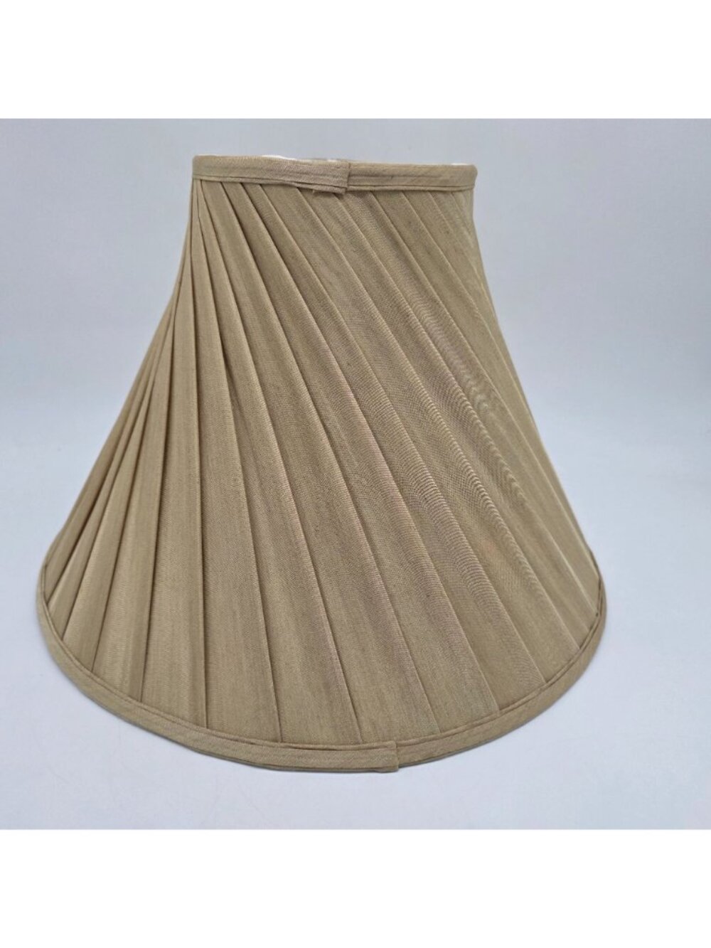 Beige Pleated Fabric Bell Lamp Shade With Gold Hardware 10" High 15" Wide - Picture 3 of 8